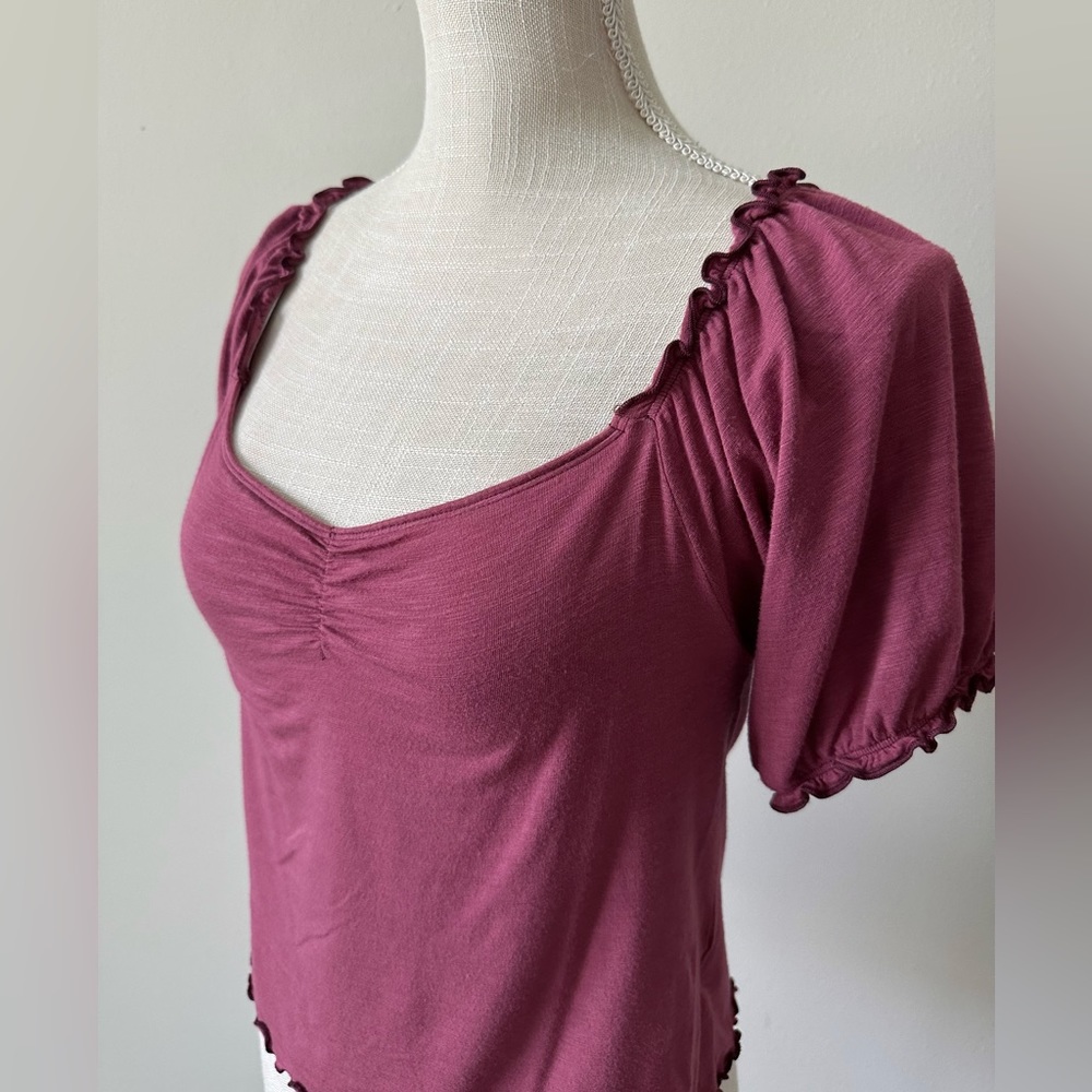 American Eagle Soft Puffy Sleeve Dark Mauve Sexy Top- M